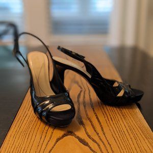 Kate Spade Genna Black Patent Leather Platform Slingbacks, size 7.5